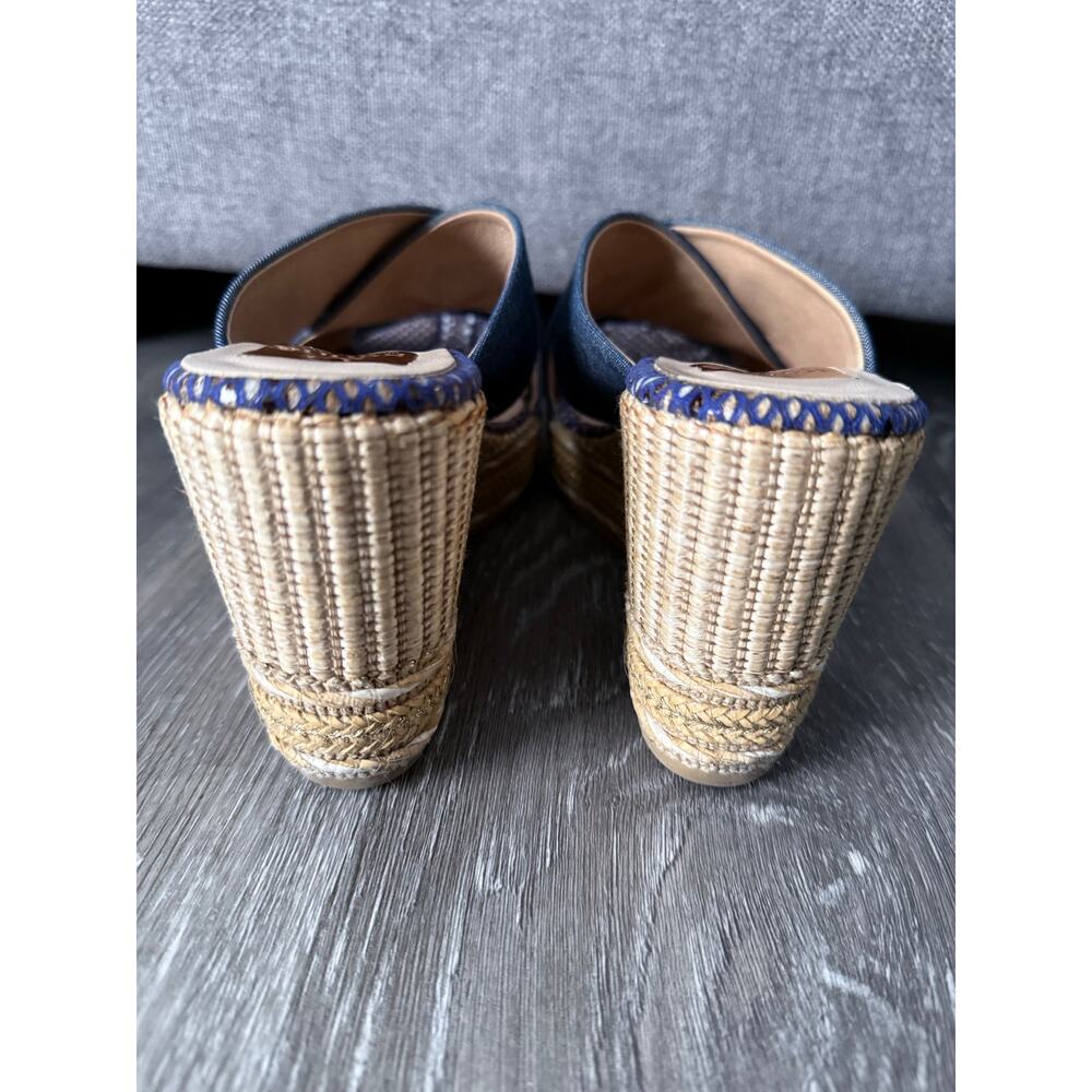 KANNA Spain denim fabric criss cross slide on espadrille wedge heels sandals - Picture 3 of 8